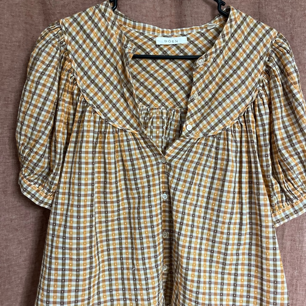 Doen breena top in orange meringue plaid
